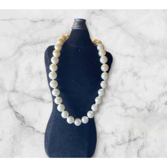 Cream Faux Pearl Necklace Vintage George Choker Retro 15-18 "Classic Glam READ - Picture 6 of 7